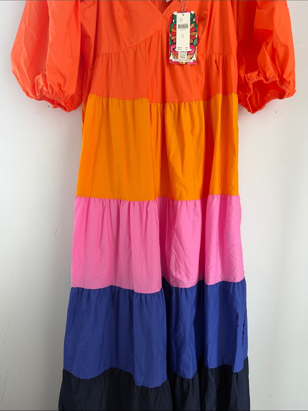Farm Rio x Anthropologie color block square neck puff sleeve maxi dress sz M NEW - Picture 4 of 7